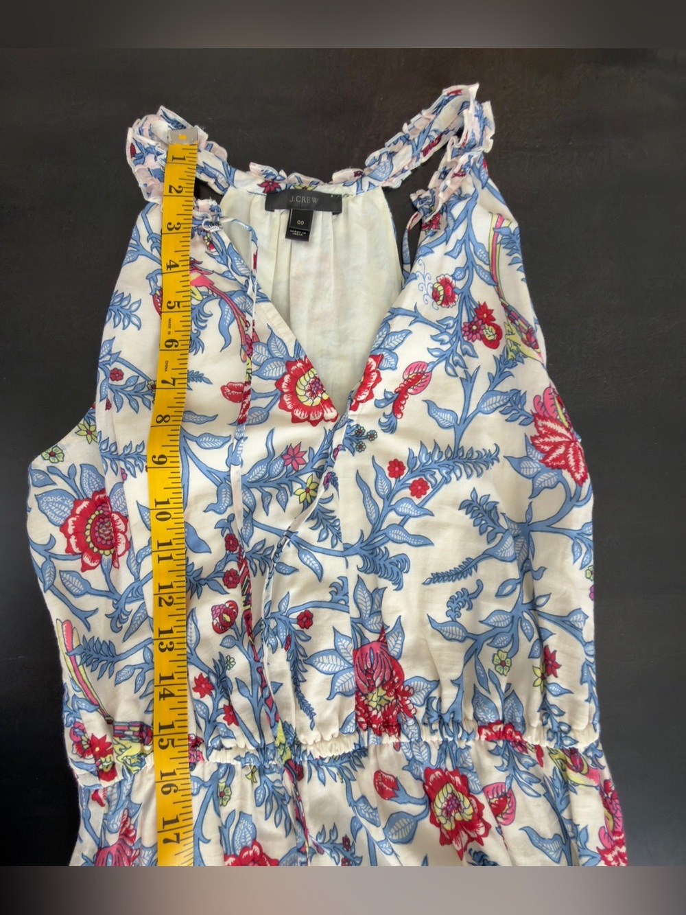 J. Crew Floral Tie-Front Maxi Dress in White with Blue & Red Print - 00 - Picture 11 of 12